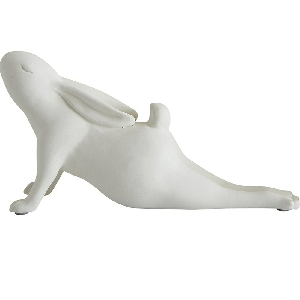 White Ceramic Stretching Bunny Figurine — Decorative Home Accent